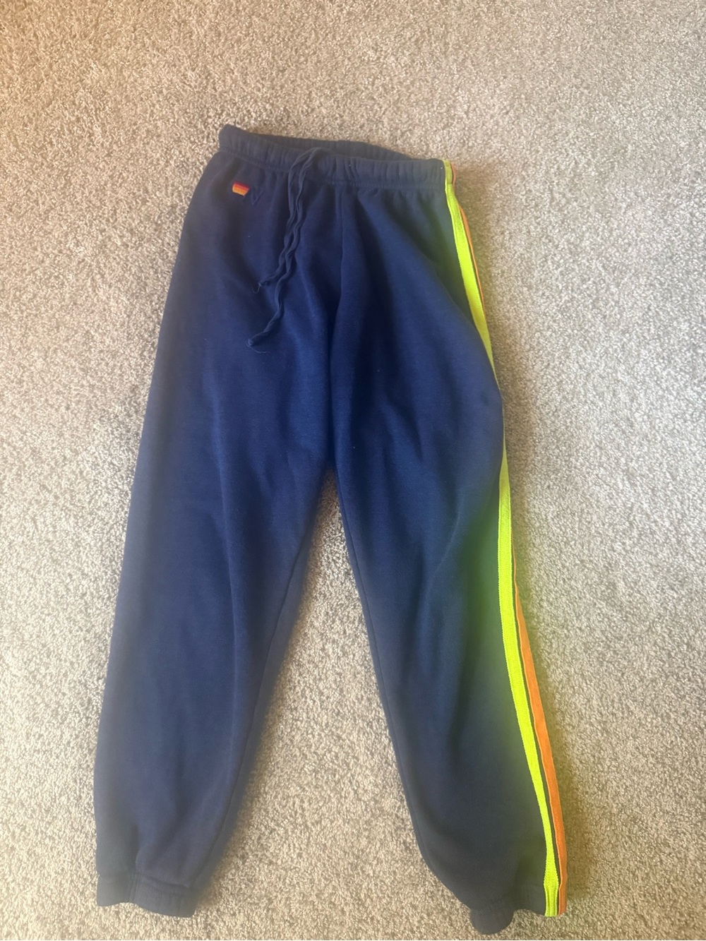 Aviator Nation Navy Sweatpants with Rainbow Stripes- XS - Picture 3 of 5